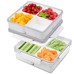 minesign 2pack divided veggie tray with lid for snack serving container salad keeper with 4 removable boxes stackable refrigerator organizer bins produce saver for meal prep fruit