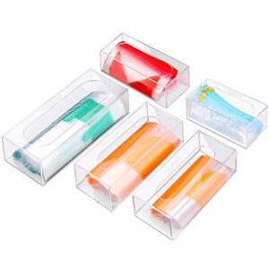 ziplock food bag storage organizer, acrylic drawer baggie organizer plastic bag dispenser holder for gallon slider quart freezer sandwich snack, for ziploc solimo glad bags - 5 pack, clear