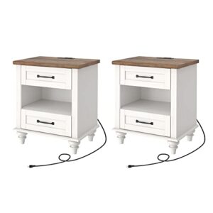 WAMPAT 3 Piece Dresser and Nightstand Sets for Bedroom,Mid-Century Modern Dresser with 6 Drawers,2 End Table with Charging Station, White