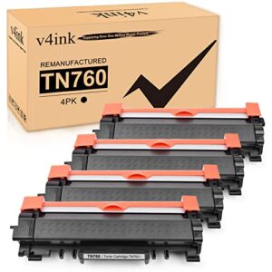 v4ink 4pack remanufactured tn-760 toner cartridges replacement for brother tn760 tn730 toner ink for hl-l2325dw hl-l2350dw hl-l2390dw hl-l2395dw hl-l2370dw mfc-l2710dw l2730dw mfc-l2750dw dcp-l2550dw