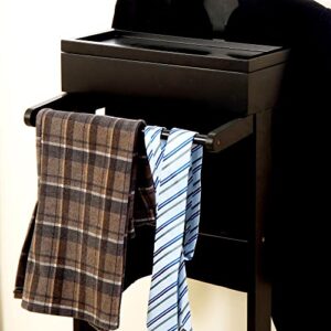 Sardoxx Valet Stand For Man, Father's Day Gift, Black Wood Suit Valet Stand, Clothes Stand With Top Tray, Shoe Rack, Lidded Storage, Used In Entryway Office Living Room, 17" L x 13.6" W x 43" H