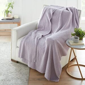 crafted by catherine premier ribbed cozy knit throw blanket 60" x 70" inches, soft comfy decorative throw for couch bed sofa travel, lilac