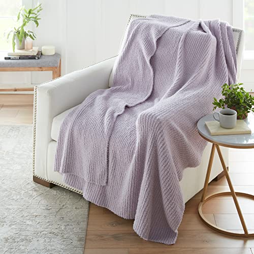 Crafted by Catherine Premier Ribbed Cozy Knit Throw Blanket 60" x 70" Inches, Soft Comfy Decorative Throw for Couch Bed Sofa Travel, Lilac