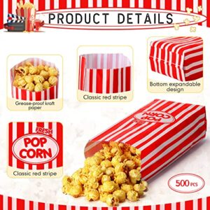 500 PCS Popcorn Bags 2oz Popcorn Paper Bags Red and White Stripes Retro Popcorn Bags Disposable Popcorn Bags for Party Movie Theater Carnival Festivals Movie Theme Party Supplies (500 Pcs)