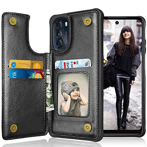 Tekcoo Wallet Case for Motorola Moto G 5G 2022 / Moto G (2022) / XT2213 Minimalist PU Leather ID Cash Credit Card Holder Slots Magnetic Closure Kickstand Folio Flip Slim Protective Cover - Black