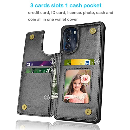 Tekcoo Wallet Case for Motorola Moto G 5G 2022 / Moto G (2022) / XT2213 Minimalist PU Leather ID Cash Credit Card Holder Slots Magnetic Closure Kickstand Folio Flip Slim Protective Cover - Black