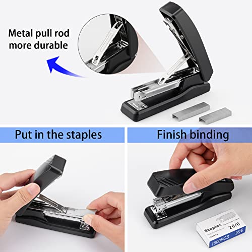 Desktop Office Stapler with 2000 Staples: IMLIKE Half Strip Desk Staplers, take 26/6 Staples 25 Sheets Capacity, Metal Construction, Non-Slip Base, Black, 2-Pack