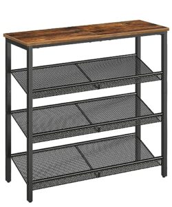 hoobro shoe rack, 4-tier shoe rack, shoe shelf for entryway, closet, holds 12-15 pairs of shoes, shoe storage organizer with 3 metal mesh shelves, solid and stable, industrial, rustic brown bf42xj01