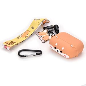 Cute AirPod Pro Case with Lanyard Keychain Protective Soft Silicone Funny Corgi Cover Compatiable with AirPods Pro Case