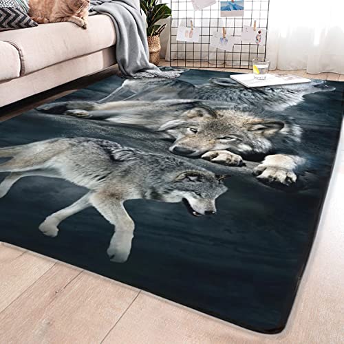 LUCKYLEI Wolf Area Rug Native American Wolf Spirit Rug Modern Rug Home Decor Mats Flannel Area Rugs Non-Slip Floor Carpet Farmhouse Home Decor for Living Room Bedroom Nursery small-31.5x19.7inch