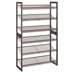 hoobro metal shoe rack, 6 tier shoe rack for closet, holds 18-24 pairs of shoes, 29.5" w x 11.6" d x 24" h, stackable, for entryway, hallway, living room bronze ab62xjp201