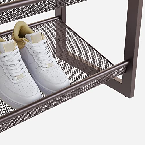 HOOBRO Metal Shoe Rack, 6 Tier Shoe Rack for Closet, Holds 18-24 Pairs of Shoes, 29.5" W x 11.6" D x 24" H, Stackable, for Entryway, Hallway, Living Room Bronze AB62XJP201