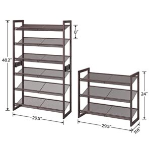 HOOBRO Metal Shoe Rack, 6 Tier Shoe Rack for Closet, Holds 18-24 Pairs of Shoes, 29.5" W x 11.6" D x 24" H, Stackable, for Entryway, Hallway, Living Room Bronze AB62XJP201