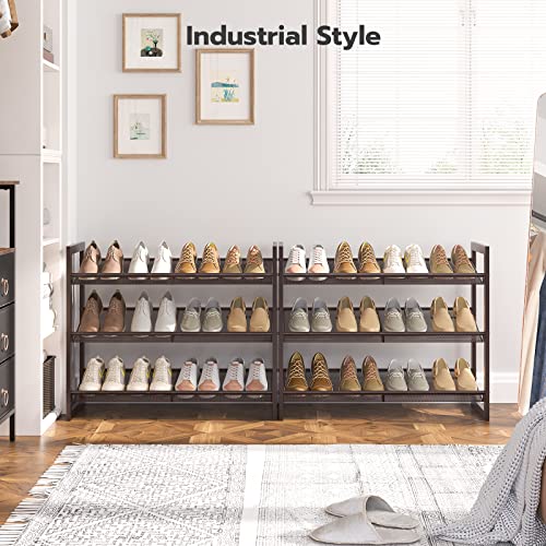 HOOBRO Metal Shoe Rack, 6 Tier Shoe Rack for Closet, Holds 18-24 Pairs of Shoes, 29.5" W x 11.6" D x 24" H, Stackable, for Entryway, Hallway, Living Room Bronze AB62XJP201