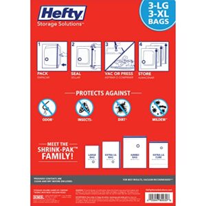 Hefty Super Starter Kit 5L, 3XL, 1XL Cube, and 1 Jumbo Bag, Reusable and Water resistant Vacuum Storage Bags, Total of 10 Bags + Hand Pump