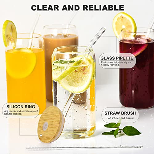 Beer Can Glass,6pack Drinking Cups With Straws and Lids, Can Shaped Glass Cups 16 oz, Cute Iced Coffee Cup Tumblers, Cold Drink Glassware, Unique Water, Tea, Cocktail Glass Set, Great Gift