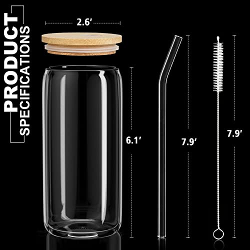 Beer Can Glass,6pack Drinking Cups With Straws and Lids, Can Shaped Glass Cups 16 oz, Cute Iced Coffee Cup Tumblers, Cold Drink Glassware, Unique Water, Tea, Cocktail Glass Set, Great Gift