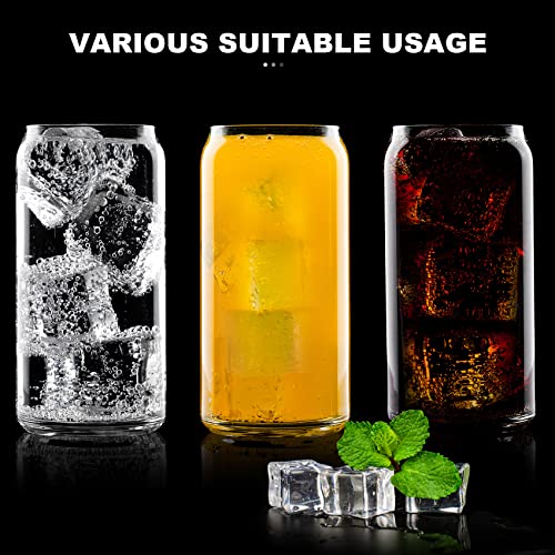 Beer Can Glass,6pack Drinking Cups With Straws and Lids, Can Shaped Glass Cups 16 oz, Cute Iced Coffee Cup Tumblers, Cold Drink Glassware, Unique Water, Tea, Cocktail Glass Set, Great Gift