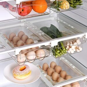 lalastar fridge drawer organizer & egg holder for refrigerator, set of 2, pull out refrigerator storage drawers for fruits, vegetable and egg, storage containers fit for fridge shelf under 0.6"