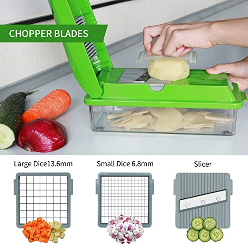 6-in-1 Vegetable Chopper, Mandoline Slicer Food Chopper Pro Onion Chopper, Multifunctional Veggie Chopper Slicer Dicer Cutter with Enlarged Storage Container with Lids