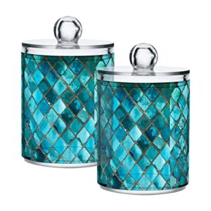 kigai 2pcs blue glass mosaic qtip holder dispenser with lids - 14 oz bathroom storage organizer set, clear apothecary jars food storage containers, for tea, coffee, cotton ball, floss