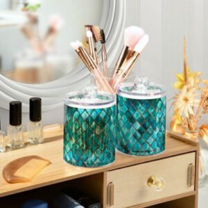 Kigai 2PCS Blue Glass Mosaic Qtip Holder Dispenser with Lids - 14 oz Bathroom Storage Organizer Set, Clear Apothecary Jars Food Storage Containers, for Tea, Coffee, Cotton Ball, Floss