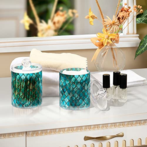 Kigai 2PCS Blue Glass Mosaic Qtip Holder Dispenser with Lids - 14 oz Bathroom Storage Organizer Set, Clear Apothecary Jars Food Storage Containers, for Tea, Coffee, Cotton Ball, Floss