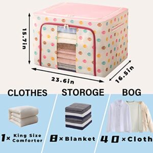 Stuff R Us Clothes Storage Bins, 100L [3 Pack ] Foldable Oxford Cloth Steel Frame Organizers Bag with Large Clear Window & Carry Handles for Bedding,Clothes,Closets, Bedrooms (Pink Clover)