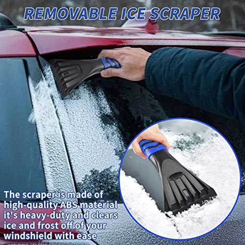 Yuntcsz 42" Snow Brush and Detachable Ice Scraper for Car Windshield with Squeegee, Extendable Aluminum Handle, 180° Pivoting Bristle Head and Foam Grip for Cars, Trucks, SUVs