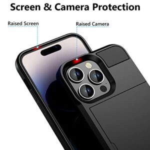 Vofolen for iPhone 14 Pro Max Case Wallet Credit Card Holder ID Slot Sliding Door Hidden Pocket Men Anti-Scratch Dual Layer Hybrid Bumper Armor Protective Shell Back Cover for 6.7 inch Black