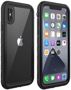 diverbox iphone x/xs waterproof case - full body shockproof cover with built-in screen protector, 5.8 inch (black/clear)