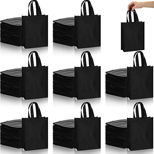 Jexine 100 Pcs Non Woven Bags Reusable Gift Bag with Handles Shopping Tote Bags Grocery Goodie Party Treat Bags Party Favors (Black)