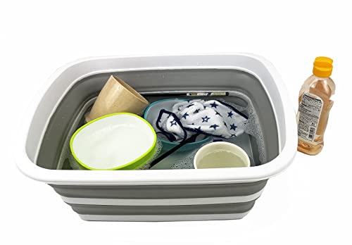 SAMMART 10L (2.6 Gallon) Set of 2 Collapsible Tub-Foldable Dish Tub-Portable Washing Basin-Space Saving Plastic Washtub (Grey + Sage Green)