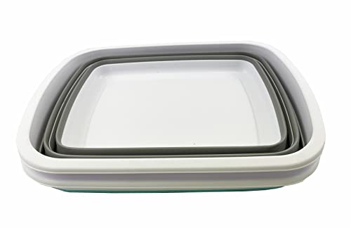 SAMMART 10L (2.6 Gallon) Set of 2 Collapsible Tub-Foldable Dish Tub-Portable Washing Basin-Space Saving Plastic Washtub (Grey + Sage Green)