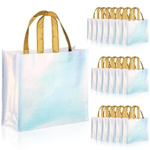 lyellfe 20 pieces glossy reusable grocery bag, non woven blue gift bag with handles, fashionable bridesmaid tote bag, durable shopping bag for wedding, bachelorette birthday party