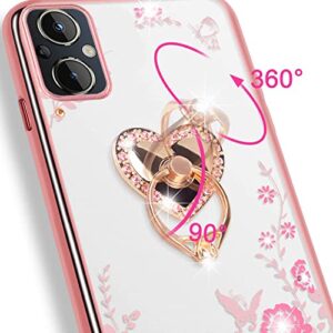 B-wishy OnePlus Nord N20 5G Glitter Case - Slim TPU Luxury Butterfly Floral Design, Kickstand, Strap (Rose Gold)