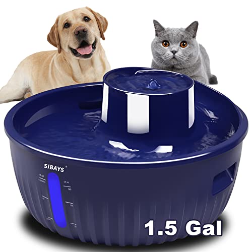 SIBAYS Dog Water Fountain for Large Dogs,195OZ 6L 1.5GAL Water Bowl Dispenser with 5 Layer Filter, Automatic Super Quiet Overflow Protection with Visible Water Reminder Drinking-Safe Material