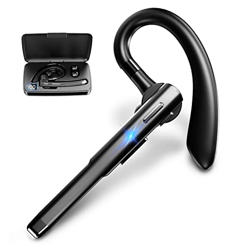 EUQQ Bluetooth Headset for Mobile Phones Bluetooth Earpiece Wireless with Charging Case 10 Hrs HD Talktime Built-in Dual Mic Noise Cancelling Wireless Headset Earphone for Office Business