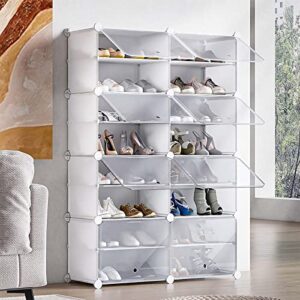 unzipe shoe rack, 8 cube 16-tier shoe storage cabinet 32 pairs plastic freestanding shoe organizer diy shoe shelves for entryway hallway closet or bedroom, white