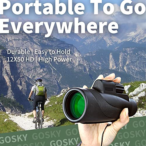 Gosky 12X50 Monocular Telescope with Smartphone Holder - Waterproof Fog-Proof Shockproof Scope BAK-4 Prism FMC for Bird Watching Hunting Camping Traveling Wildlife Scenery