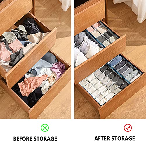 Compartment Storage Box,Sock And Underwear Drawer Organizers Divider, Closet Socks Organizer And Storage Boxes For Lingerie, Bra, Undies-Khaki-24grid