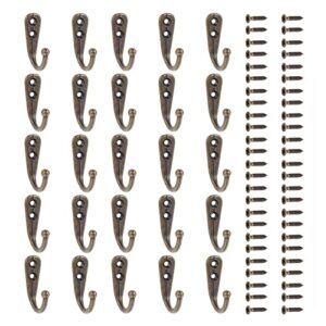 25 pieces wall mounted hooks with 60 pieces screws, vintage style robe hooks single coat hanger coat hooks (bronze)