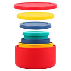elkniwts silicone food storage container lunch box,4 pcs nestable silicone food holders, reusable food storage box, mixed colors,for microwave and dishwasher