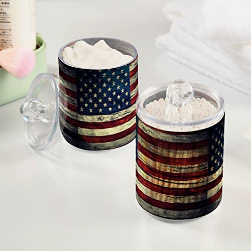 innewgogo American Flag 2 Pack Cotton Swab Ball Holder Organizer Dispenser Plastic Bathroom Containers with Lids Cotton Ball Qtip Holder Bathroom Vanity Organizer for Bath Salts