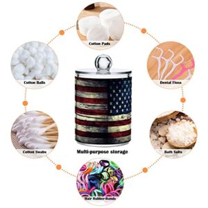 innewgogo American Flag 2 Pack Cotton Swab Ball Holder Organizer Dispenser Plastic Bathroom Containers with Lids Cotton Ball Qtip Holder Bathroom Vanity Organizer for Bath Salts