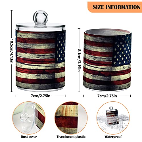 innewgogo American Flag 2 Pack Cotton Swab Ball Holder Organizer Dispenser Plastic Bathroom Containers with Lids Cotton Ball Qtip Holder Bathroom Vanity Organizer for Bath Salts