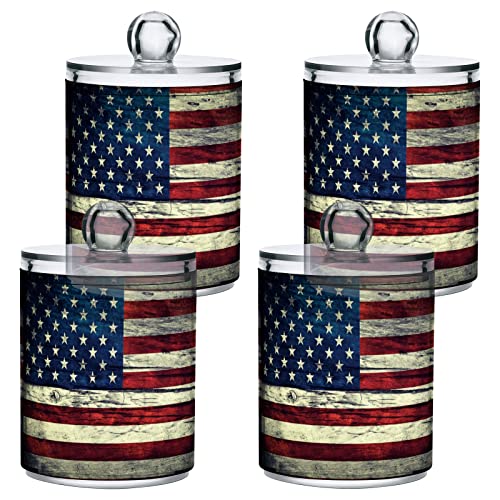 innewgogo American Flag 2 Pack Cotton Swab Ball Holder Organizer Dispenser Plastic Bathroom Containers with Lids Cotton Ball Qtip Holder Bathroom Vanity Organizer for Bath Salts