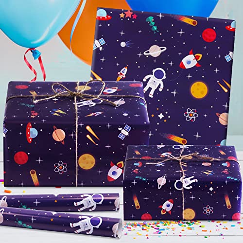 Birthday Wrapping Paper For Kids Girls Boys Women Men, Outer Space Design Wrapping Paper, Space Wrapping Paper 6 Sheets Folded Flat 20x28 inches per sheet