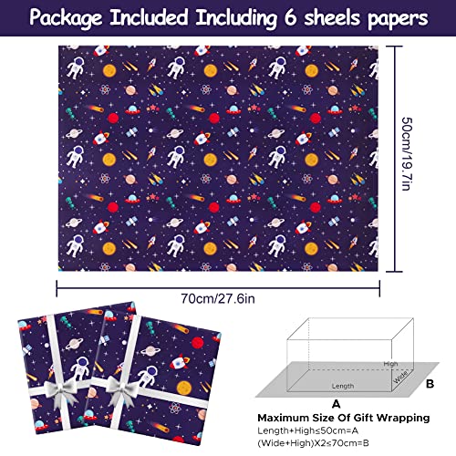 Birthday Wrapping Paper For Kids Girls Boys Women Men, Outer Space Design Wrapping Paper, Space Wrapping Paper 6 Sheets Folded Flat 20x28 inches per sheet