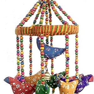 FIKIMOS Handmade Decorative Door Hanging Bell Bird Chandelier for Home Decoration Hanging Ornament Size- 15x15x35 cm (LxWxH)